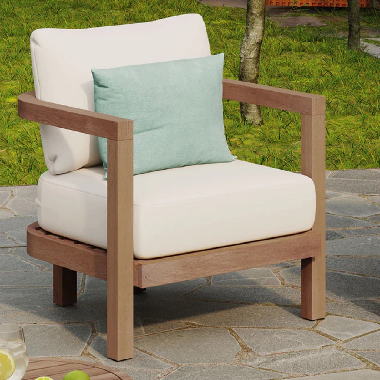 Outdoor Acacia Wood Patio Club Chair, Patio Furniture,Waterproof Thick Cushion Deep Seating For Porc