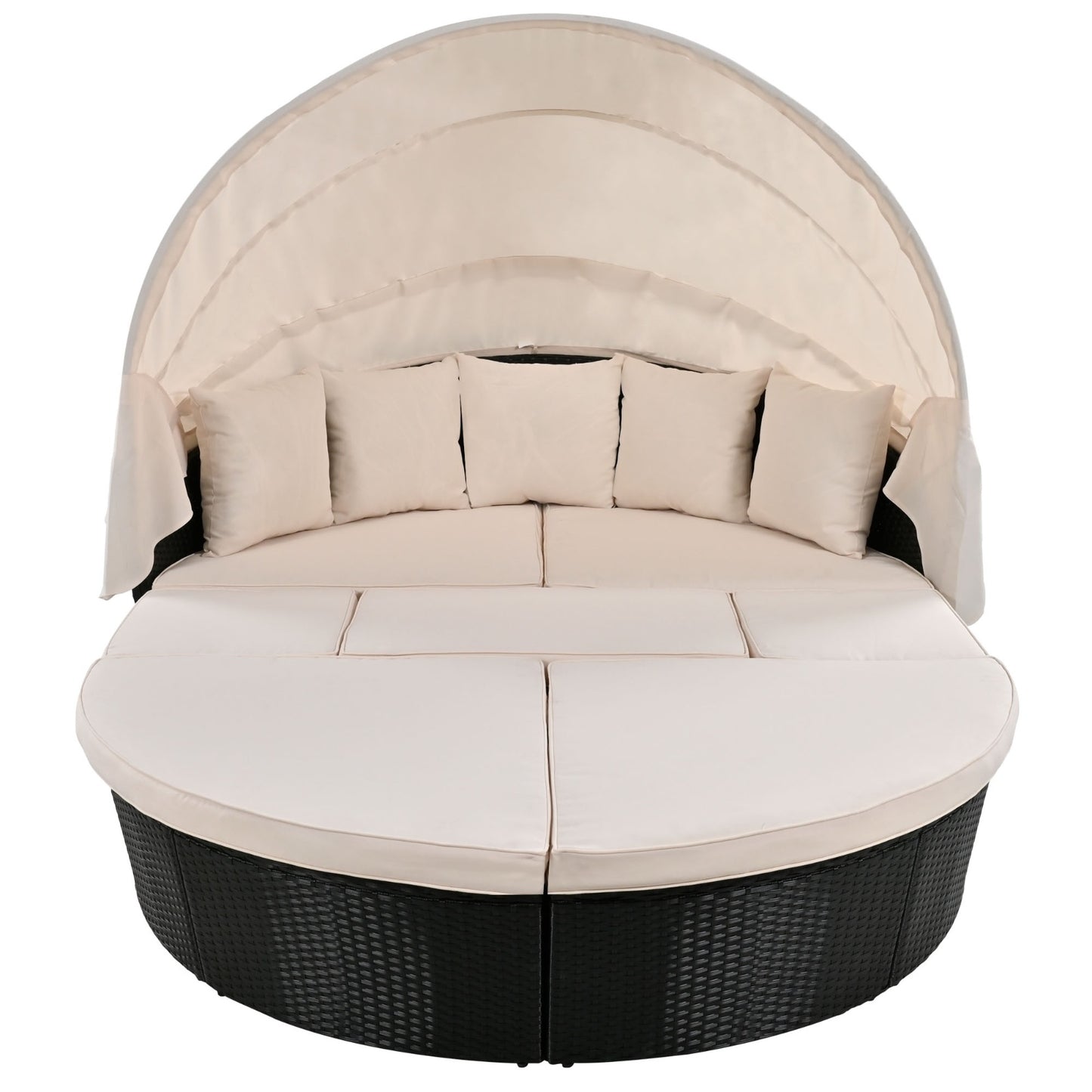 GO Outdoor Rattan Daybed Sunbed With Retractable Canopy Wicker Furniture, Round Outdoor Sectional