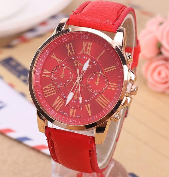 Three-Eye Dial Leather Strap Watch