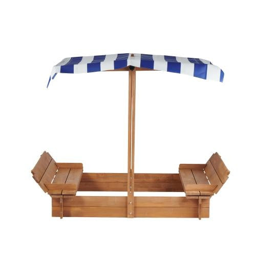 46 Inches Wooden Sandbox With 2 Foldable Benches,