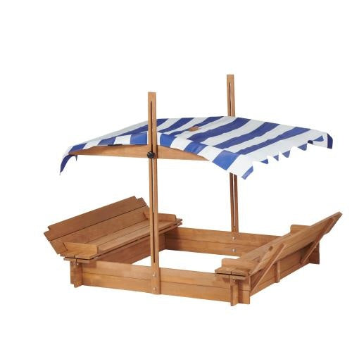 46 Inches Wooden Sandbox With 2 Foldable Benches,