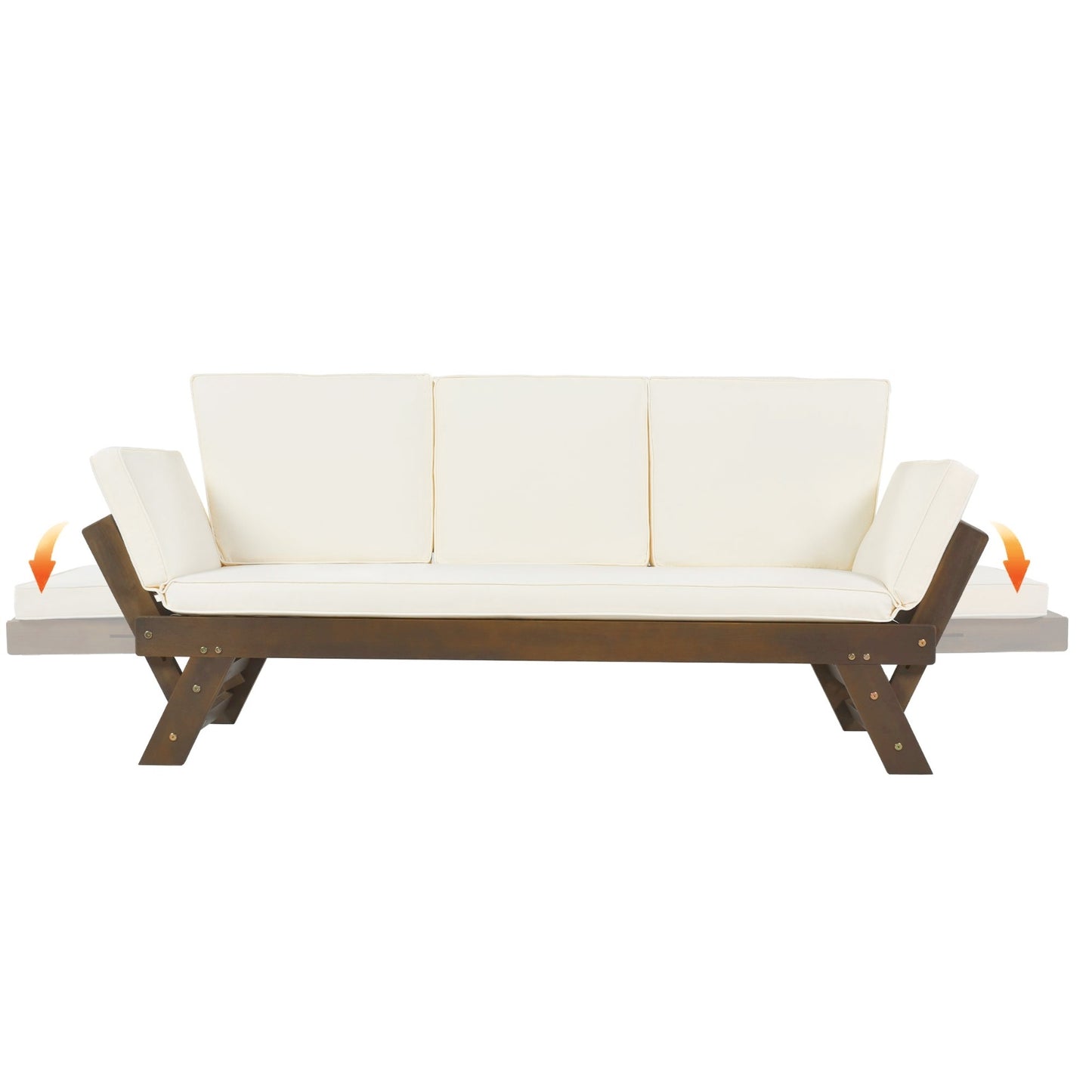 TOPMAX Outdoor Adjustable Patio Wooden Daybed Sofa Chaise Lounge With Cushions