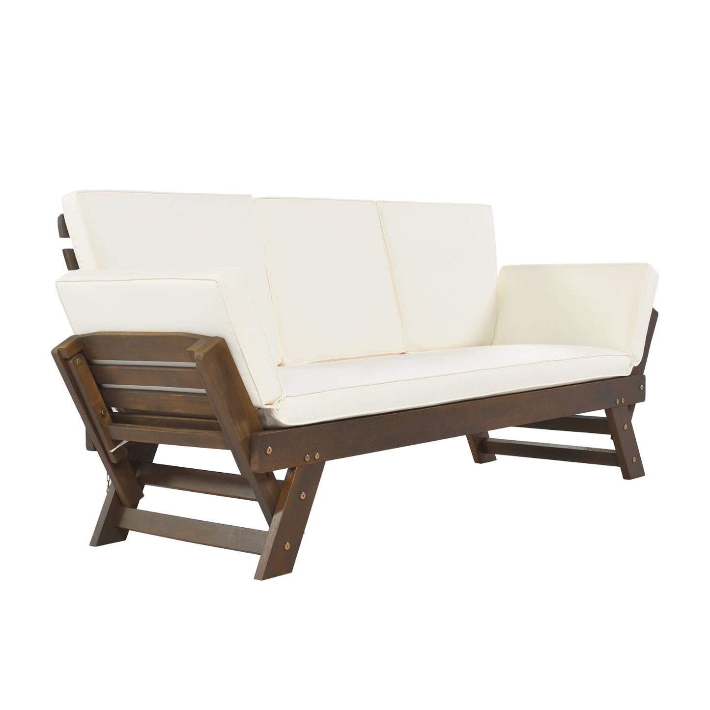 TOPMAX Outdoor Adjustable Patio Wooden Daybed Sofa Chaise Lounge With Cushions