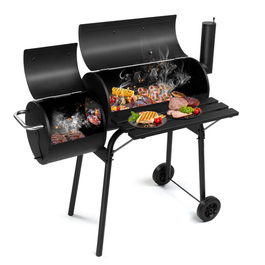 111x54x93cm Black, Double Cylinder, Wheeled, Smoked, Charcoal Grill