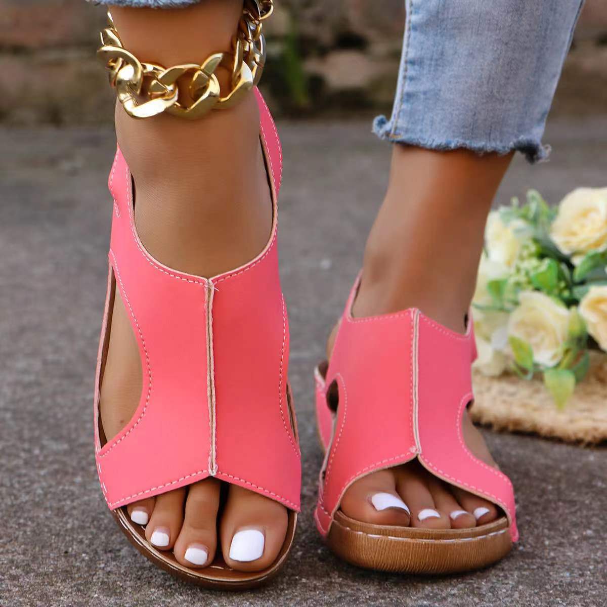 New Summer Wedge Sandals With Elastic Band Design Casual Shoes For Women