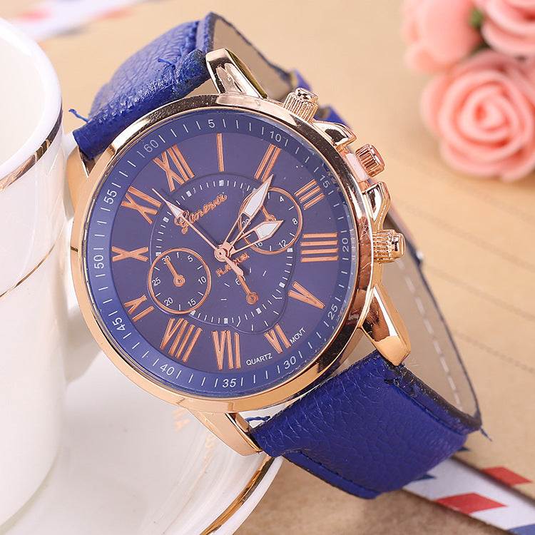 Three-Eye Dial Leather Strap Watch