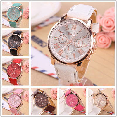 Three-Eye Dial Leather Strap Watch