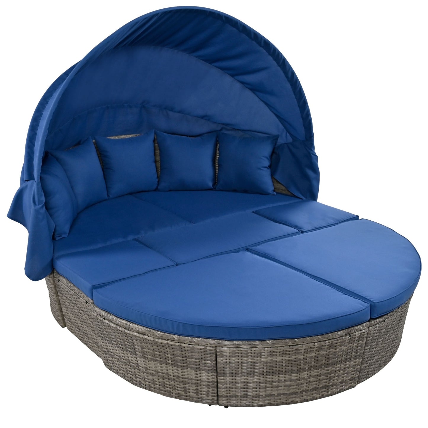 GO Outdoor Rattan Daybed Sunbed With Retractable Canopy Wicker Furniture, Round Outdoor Sectional