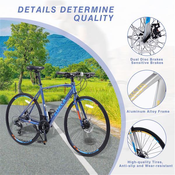 24 Speed Hybrid Bicycle Disc Brake 700C Road Bike, Suitable For Both Men And Women, City Bike