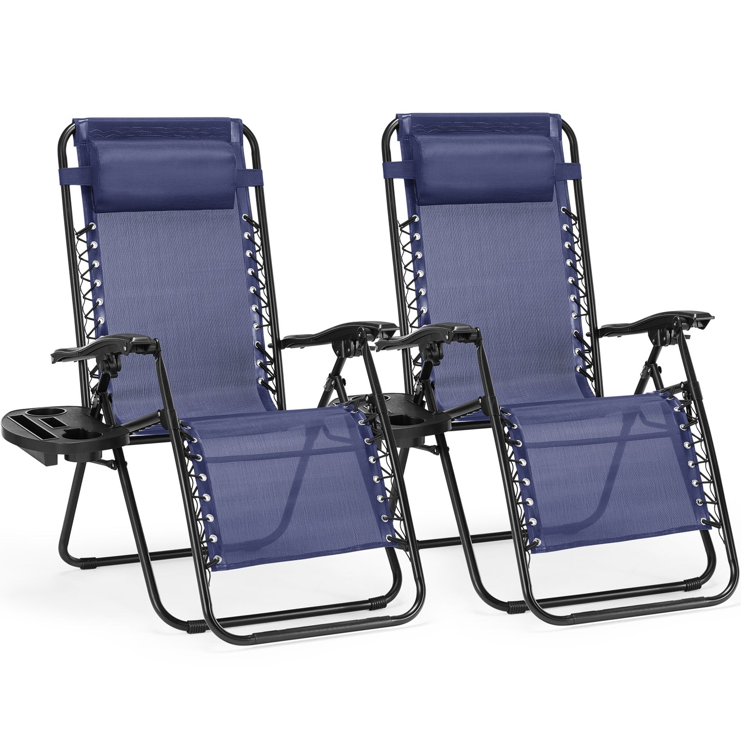 Set Of 2 Zero Cravity Lounge Chairs,Outdoor Patio Folding Recliners For Camping Pool Beach With Pillow And Cup Holder