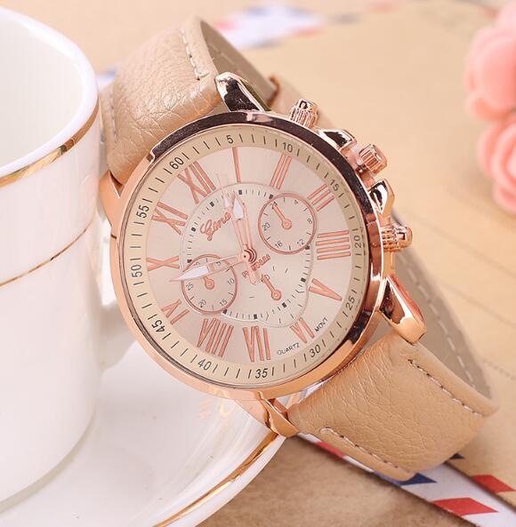 Three-Eye Dial Leather Strap Watch