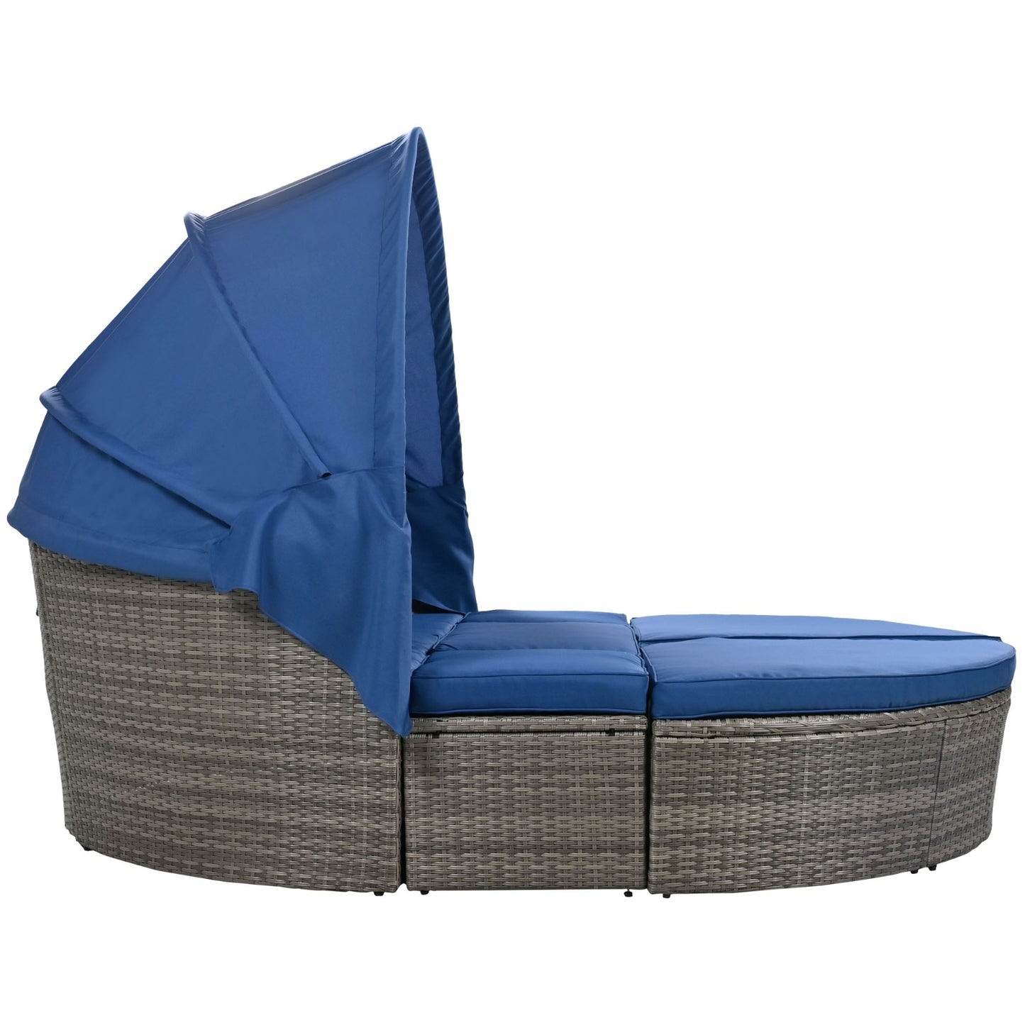 GO Outdoor Rattan Daybed Sunbed With Retractable Canopy Wicker Furniture, Round Outdoor Sectional