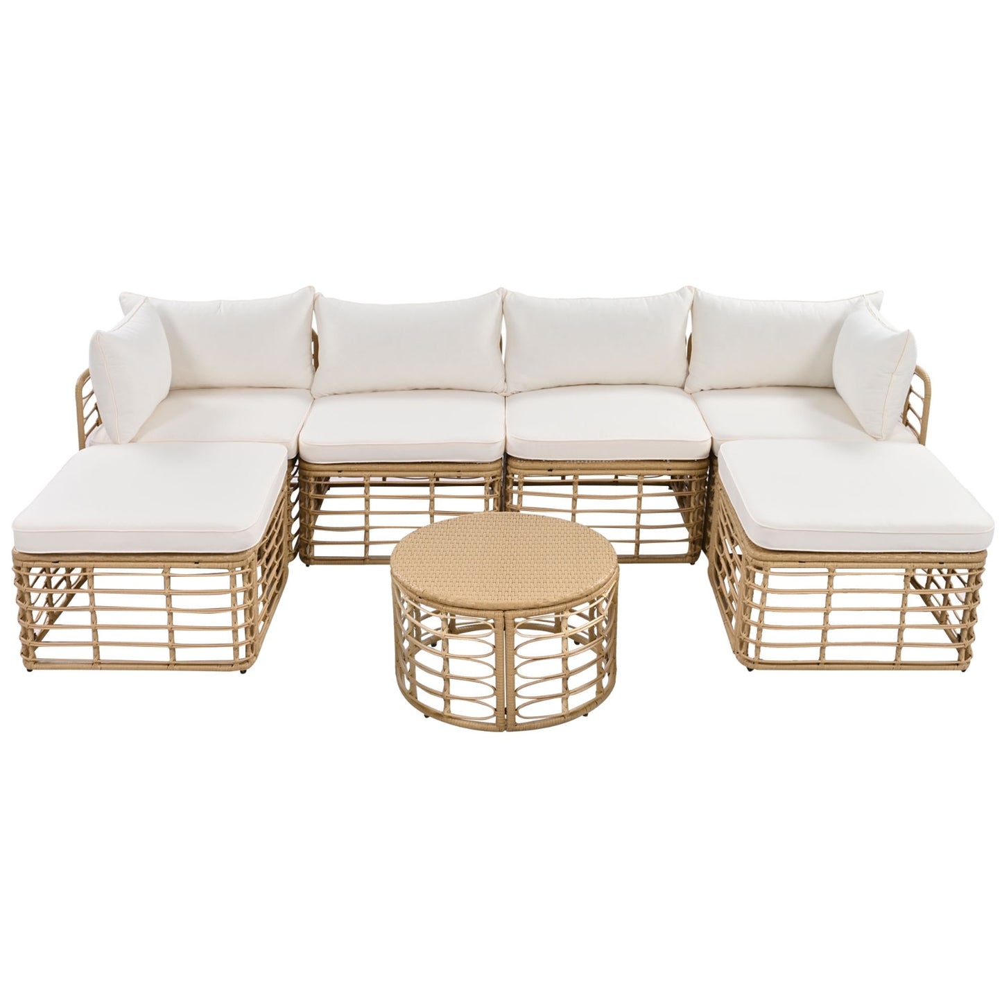 GO 7 Pieces Outdoor Patio Furniture, All-Weather Rattan Sectional Sofa Set With Thick Cushions