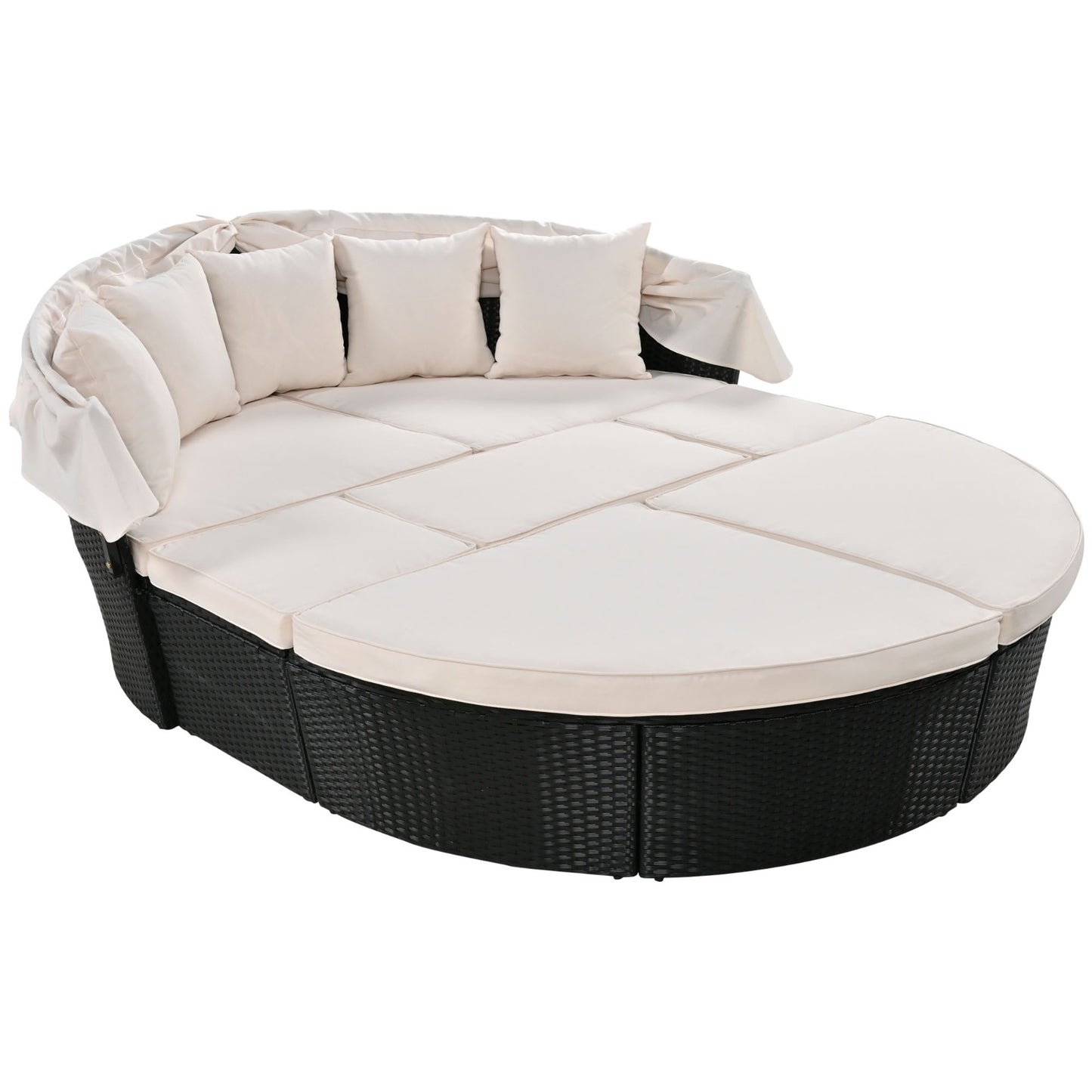 GO Outdoor Rattan Daybed Sunbed With Retractable Canopy Wicker Furniture, Round Outdoor Sectional