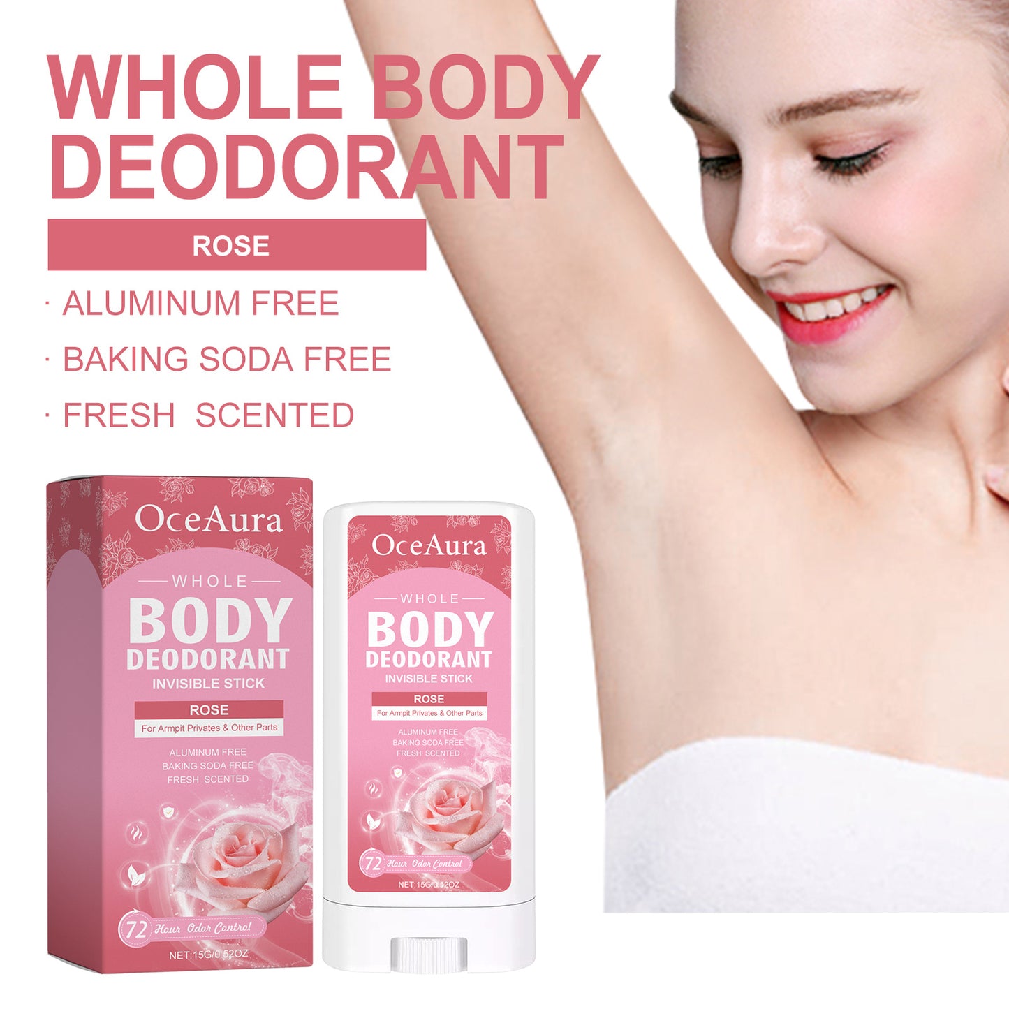 OceAura Rose Body Deodorant Stick With Rose Fragrance Is Natural And Refreshing To Reduce Underarm Odor