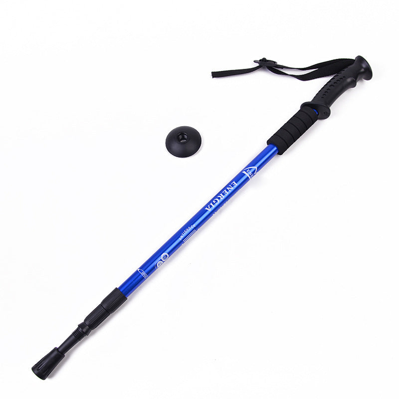 Retractable Folding Straight Handle Three-section Walking Stick Hiking Outdoor Equipment