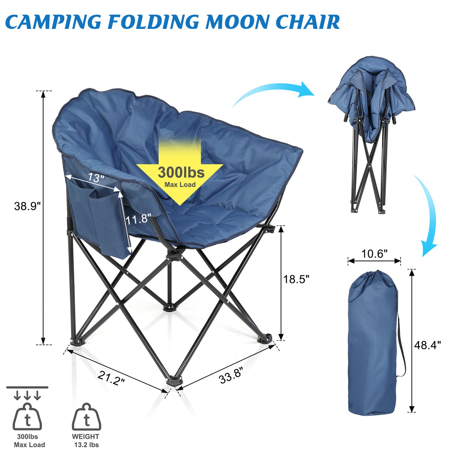 Blue Camping Chair Steel Pipe 120kg