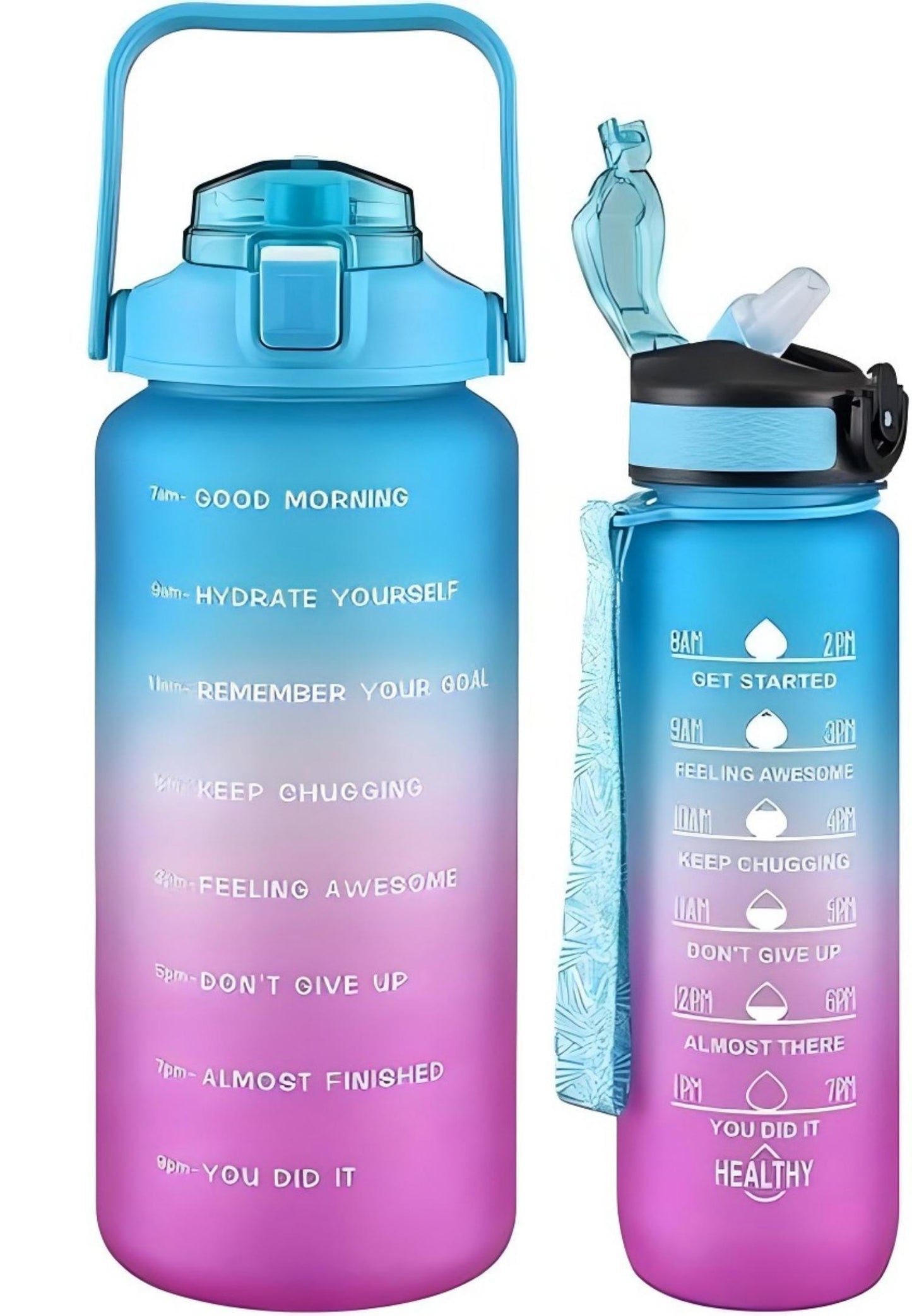 2 Pack Motivational Half Gallon Water Bottle With Straw