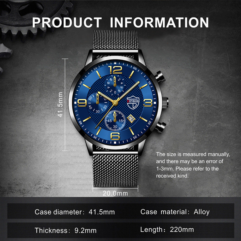 Men's Calendar Watch Business Stainless Steel Luminous Quartz Wrist Watch