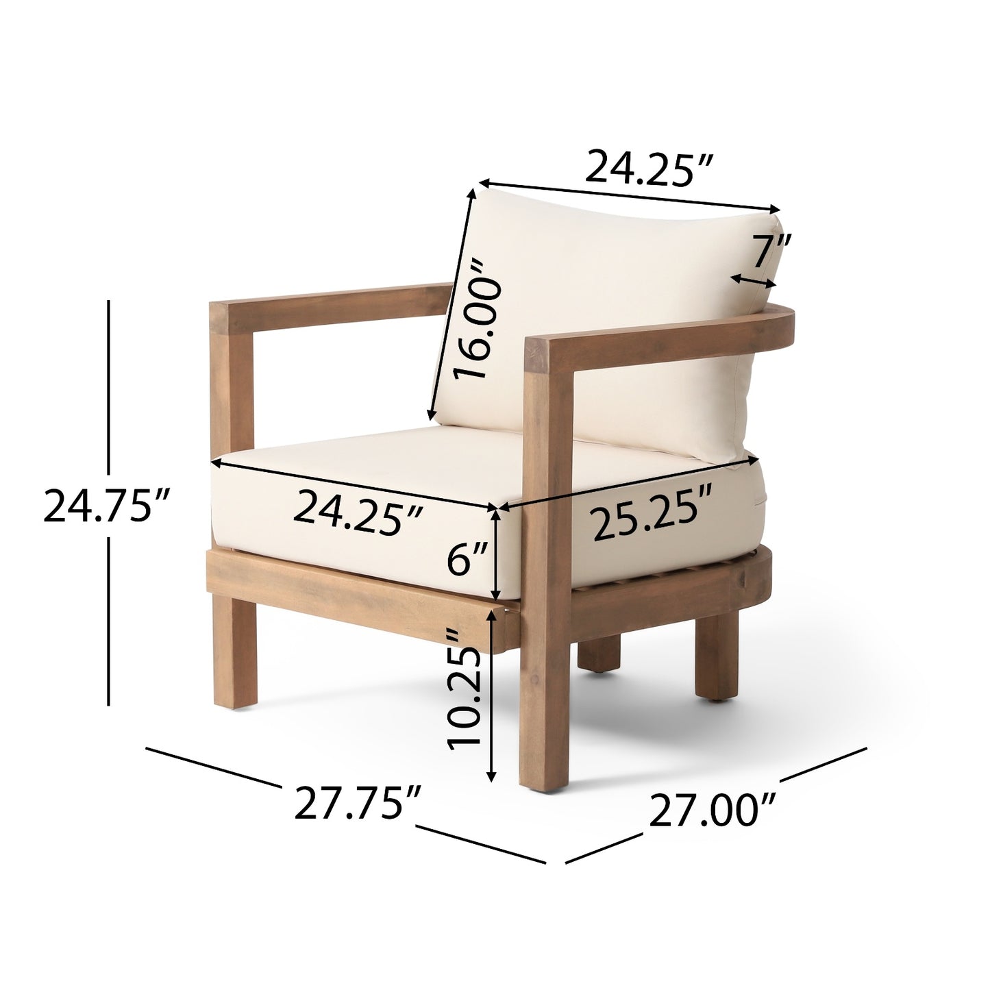 Outdoor Acacia Wood Patio Club Chair, Patio Furniture,Waterproof Thick Cushion Deep Seating For Porc