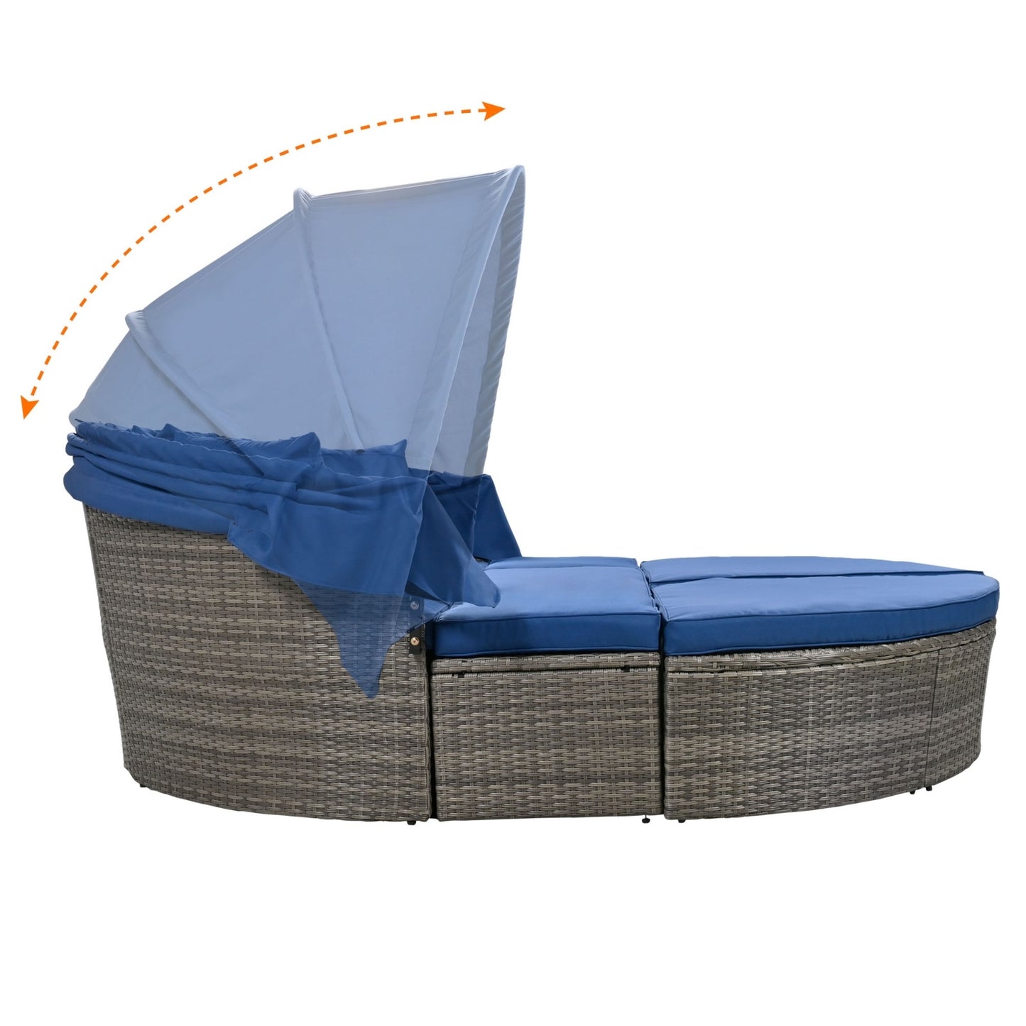 GO Outdoor Rattan Daybed Sunbed With Retractable Canopy Wicker Furniture, Round Outdoor Sectional