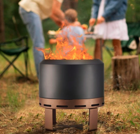 24”x24”x22.8” Outdoor Smokeless Fire Pit Stove For Camping Bonfire, Wood Burning Fire Place Firepit With Stand For Patio Outdoors