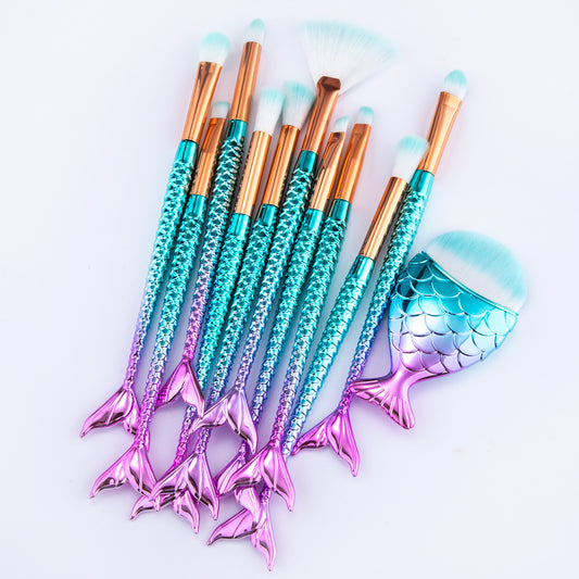 11pcs Makeup Brushes Kit Mermaid Foundation Eyebrow Eyeliner Cosmetic Makeup Brushes