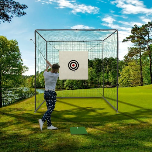 10X10X10FT Golf Practice Net Cage W Metal Frame Hitting Net Kit Indoor Outdoor