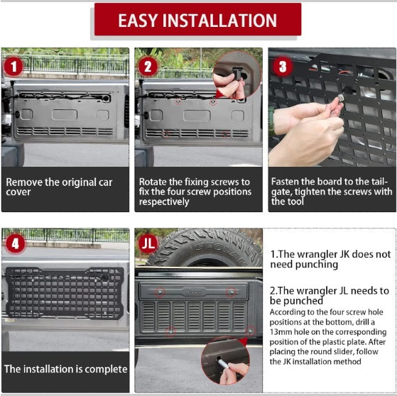 Tailgate Tactical Panel For Wrangler Tailgate Tool Kit Organizer Racks Compatible With  Wrangler 2007-2022 JK JKU  2018-2022 JL JLU