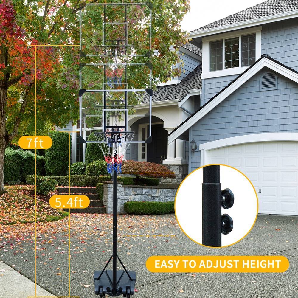 Portable Basketball Hoop Stand W Wheels 5.4ft  7ft For Indoor Outdoor Basketball