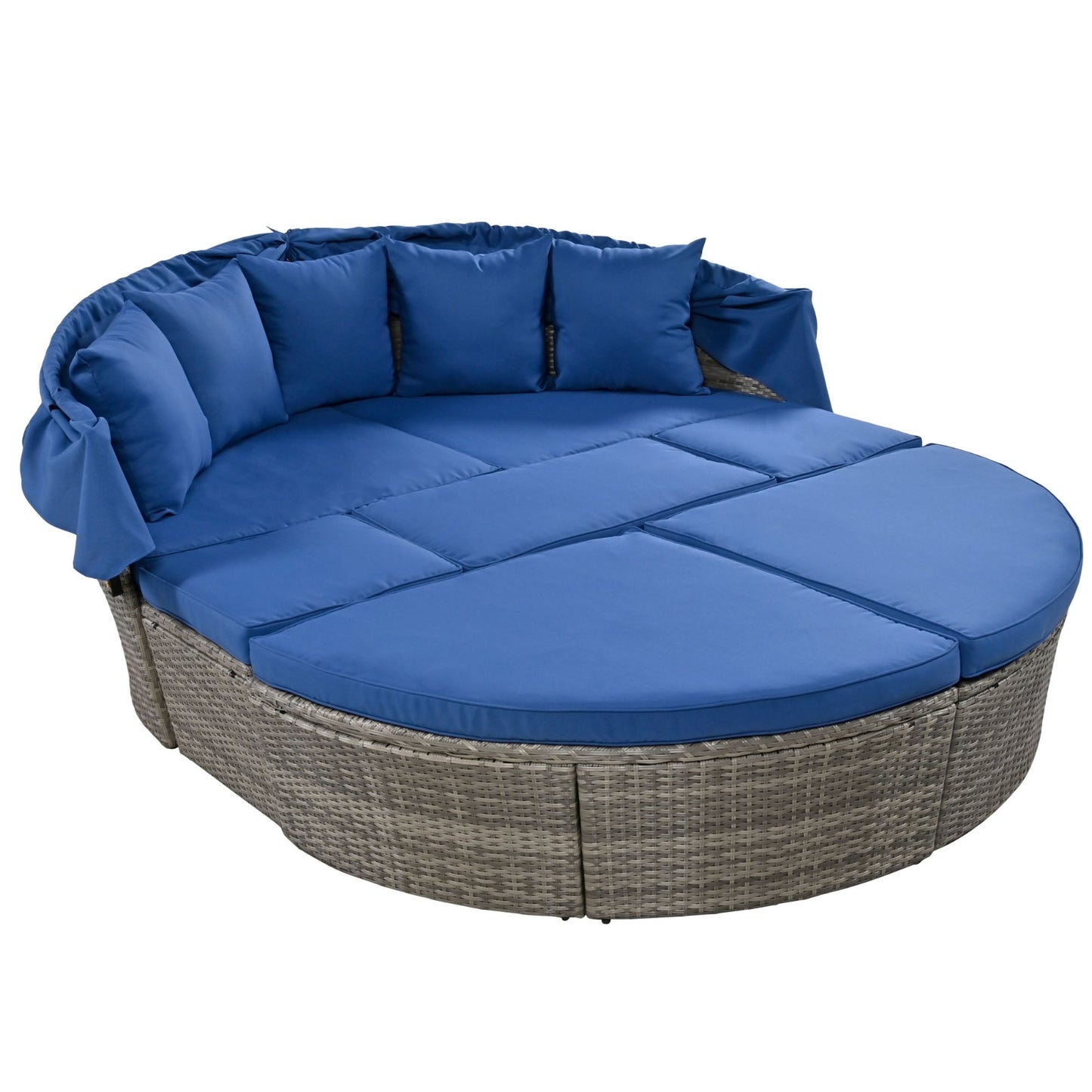 GO Outdoor Rattan Daybed Sunbed With Retractable Canopy Wicker Furniture, Round Outdoor Sectional