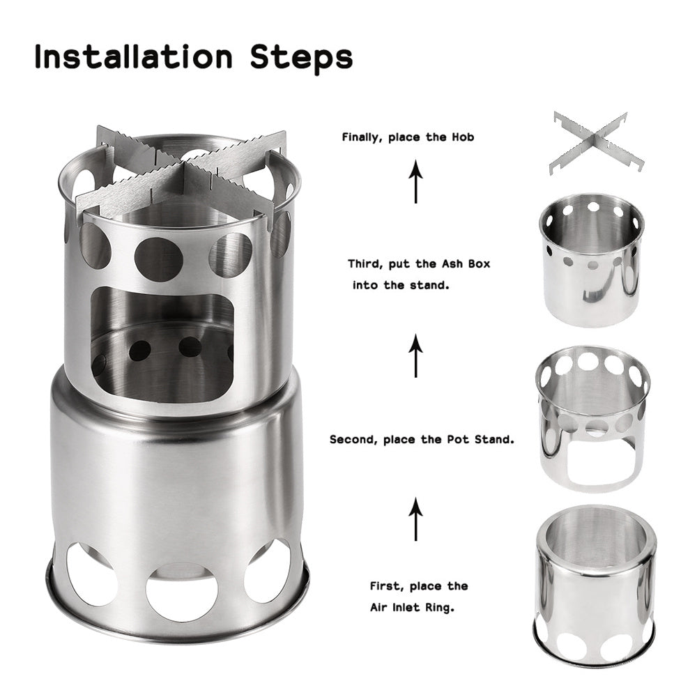 Portable Camping Stove Wood Burning Stainless Steel Stove For Outdoor Backpacking Fishing Hiking