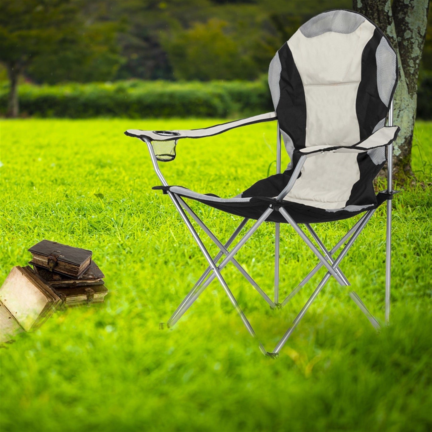 Camping Chair, Grey Iron Frame, Off-white