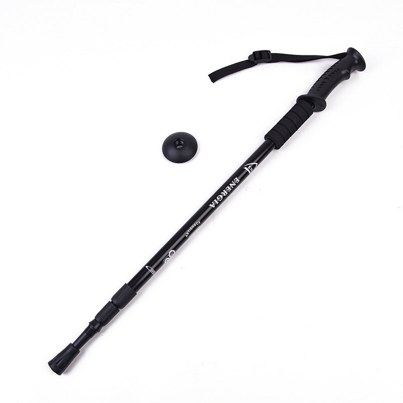 Retractable Folding Straight Handle Three-section Walking Stick Hiking Outdoor Equipment