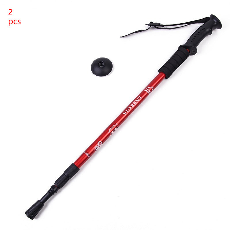 Retractable Folding Straight Handle Three-section Walking Stick Hiking Outdoor Equipment