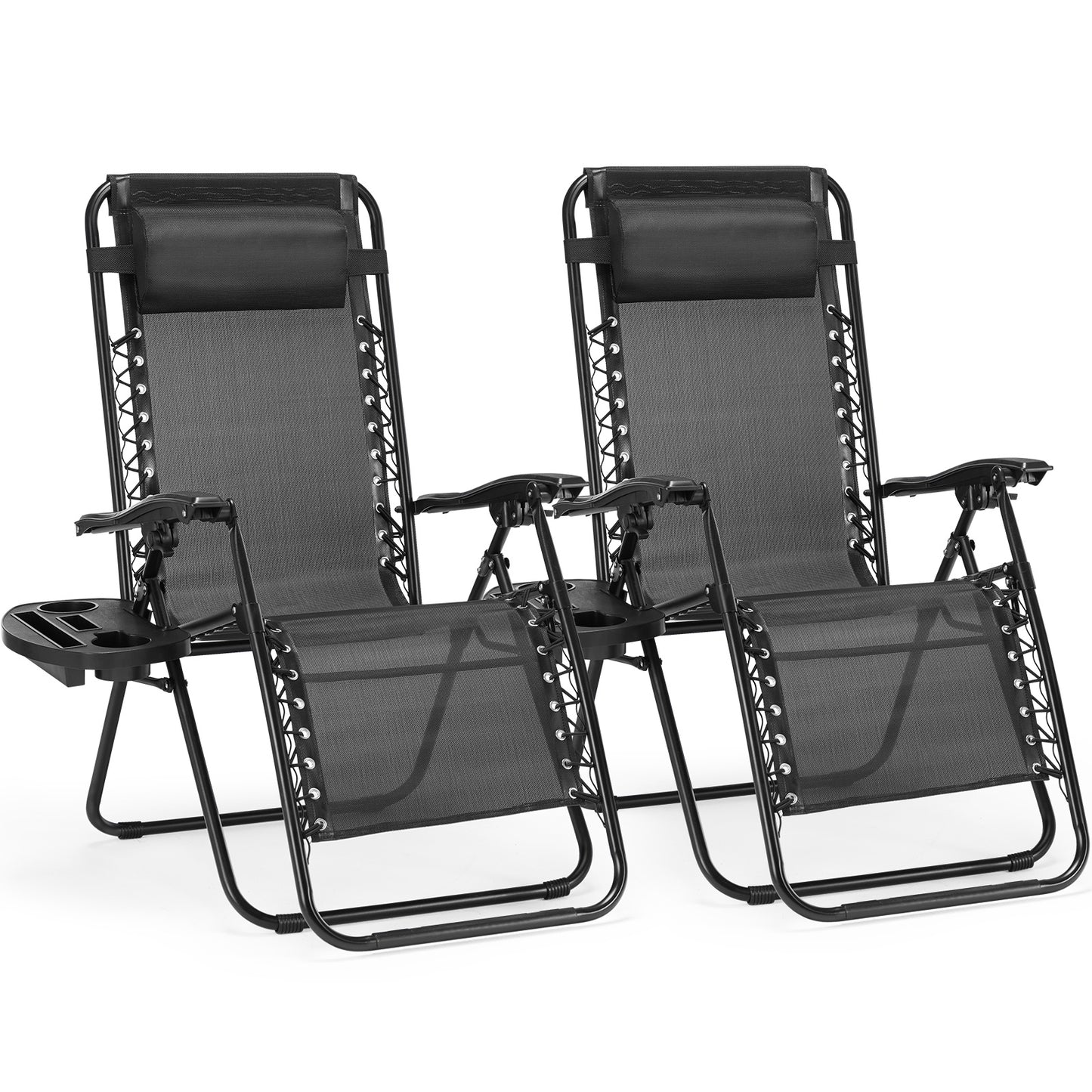 Set Of 2 Zero Cravity Lounge Chairs,Outdoor Patio Folding Recliners For Camping Pool Beach With Pillow And Cup Holder