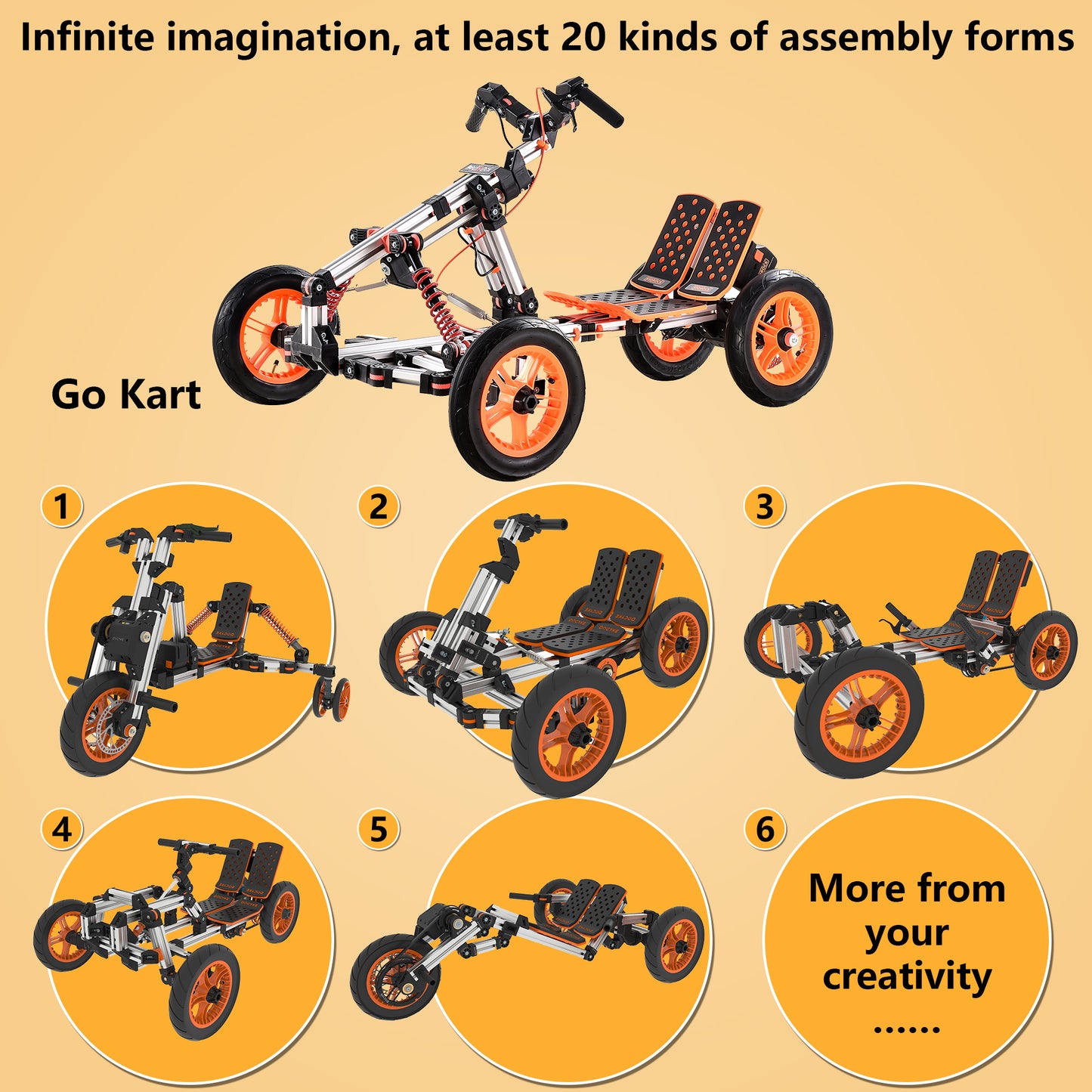 High-strength Material Electric Innovative Go-kart, More Than 20 Assembly Methods, Suitable For Outdoor Sports, Parent-child Interaction