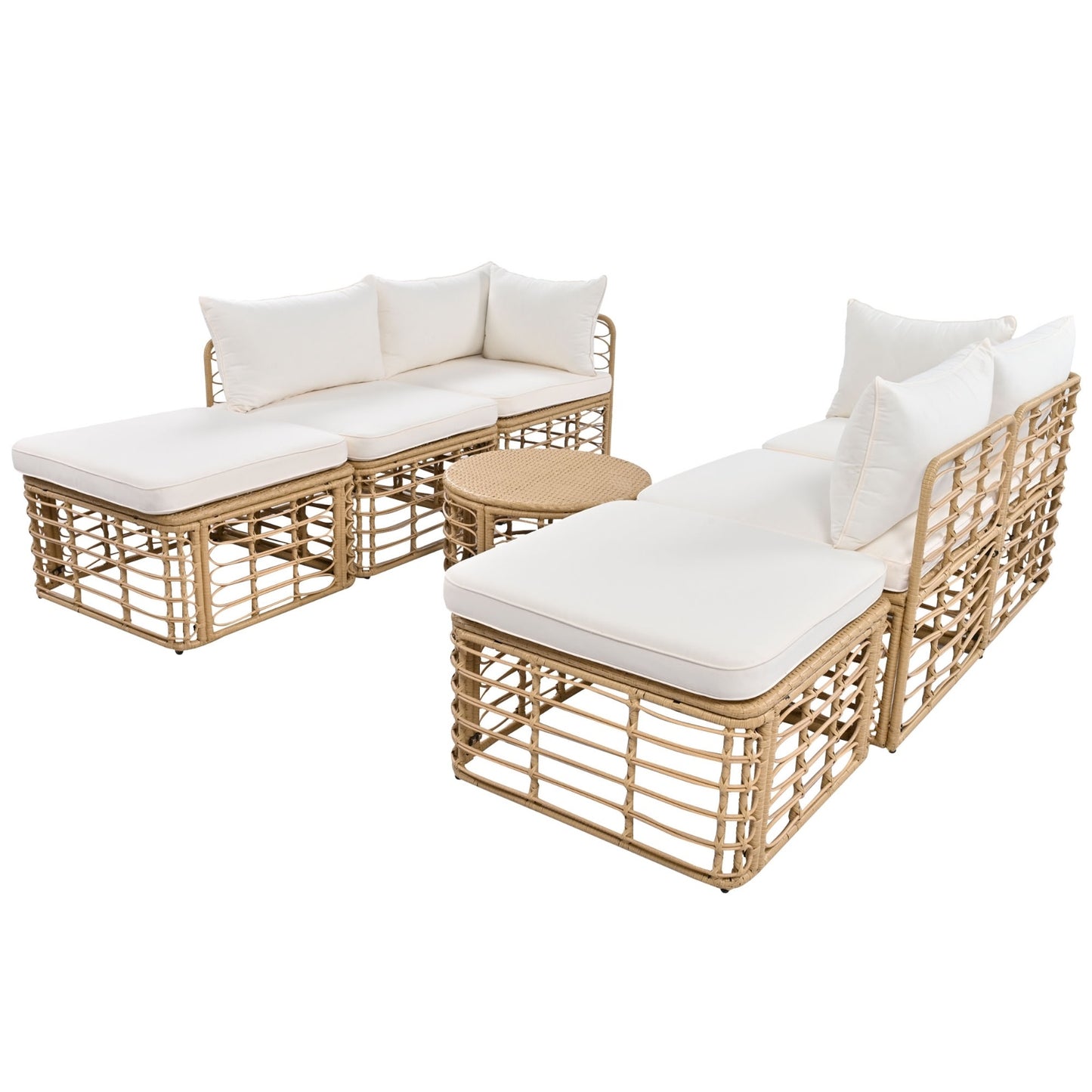 GO 7 Pieces Outdoor Patio Furniture, All-Weather Rattan Sectional Sofa Set With Thick Cushions