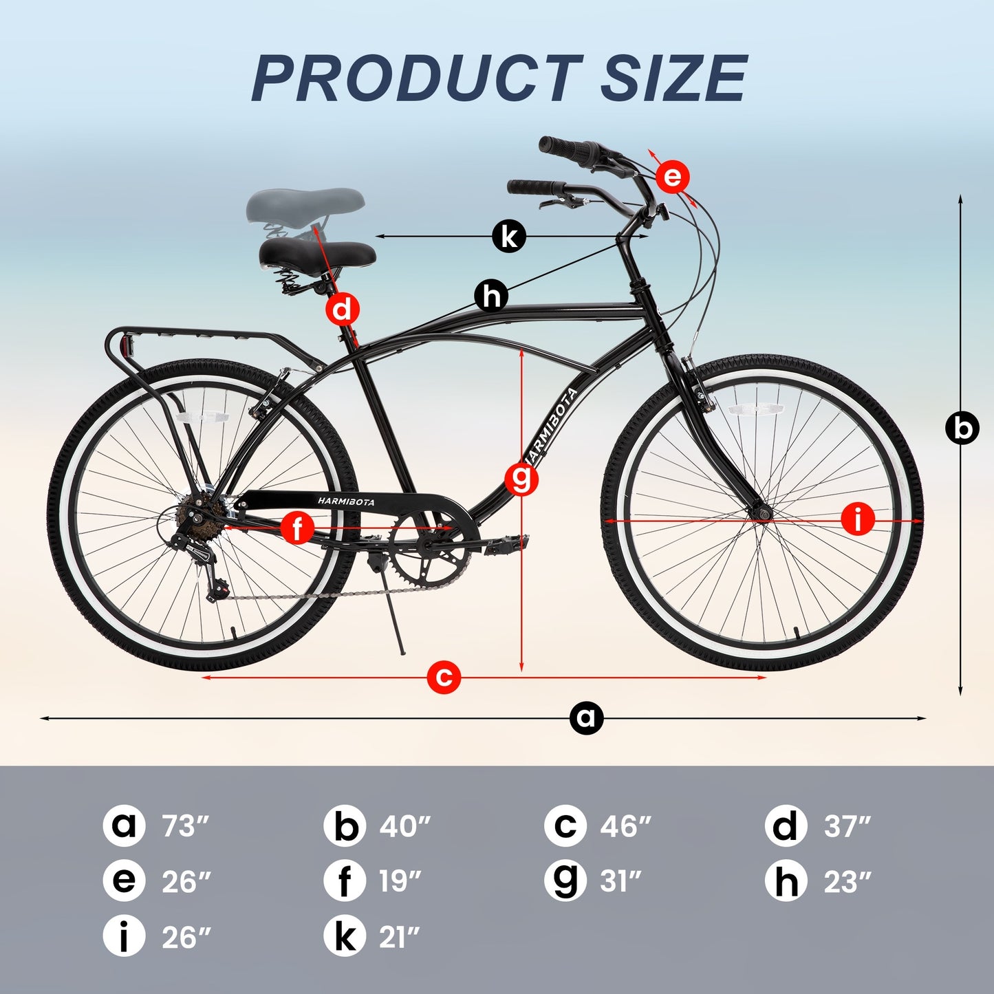 Multifunction 26 Inch 7 Speed Bike, Steel Frame, Upright Comfortable Seat, U-brake, Multi-function Rear Rack, Multicolor, Beach Bikes For Men And Women