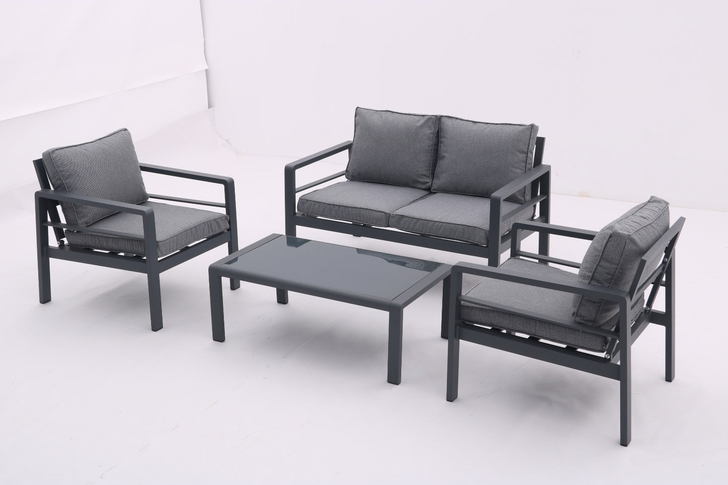 4-piece Aluminum Outdoor Patio Conversation Set,All-Weather Sectional Sofa Outside Furniture