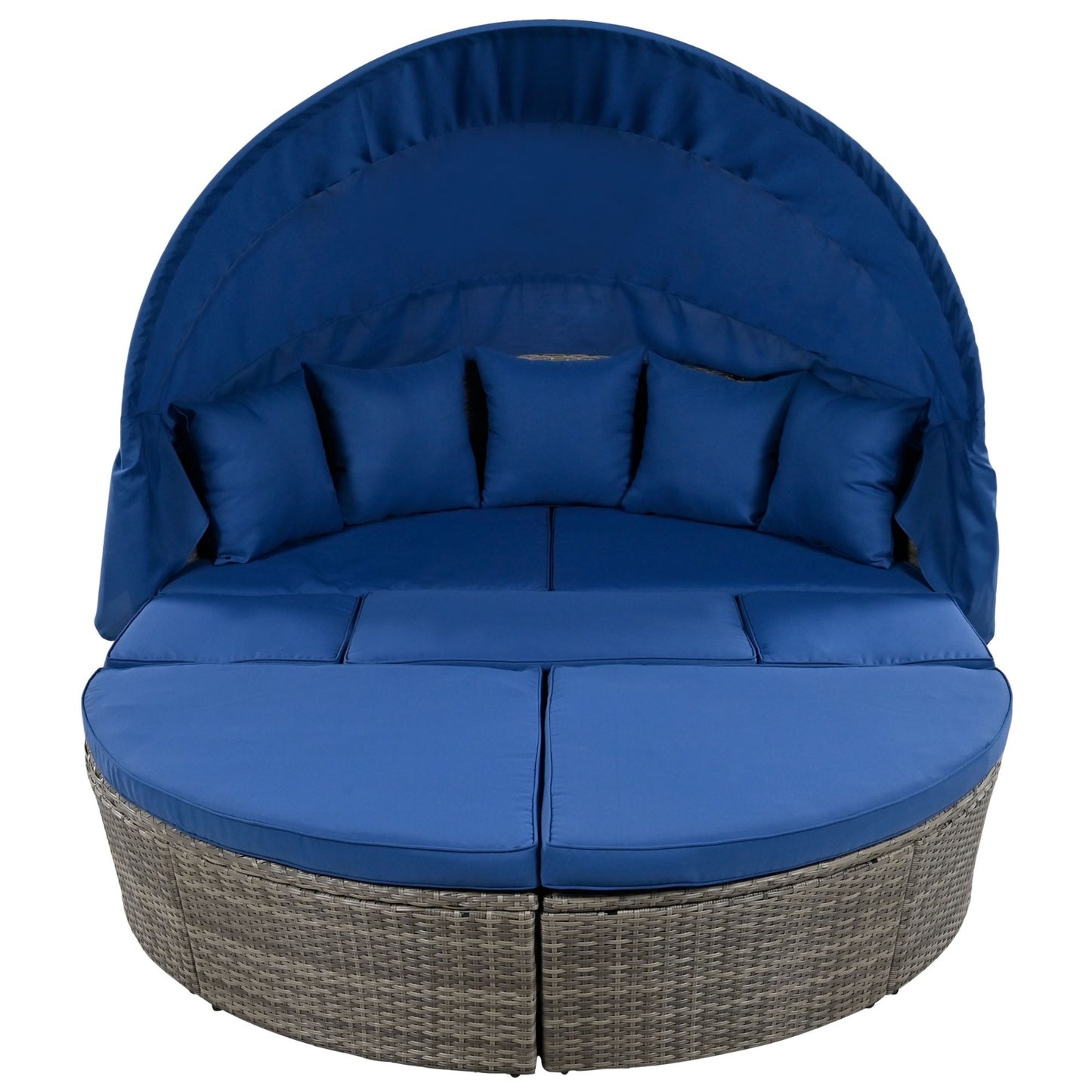 GO Outdoor Rattan Daybed Sunbed With Retractable Canopy Wicker Furniture, Round Outdoor Sectional