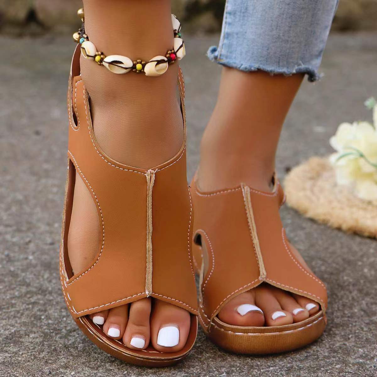 New Summer Wedge Sandals With Elastic Band Design Casual Shoes For Women